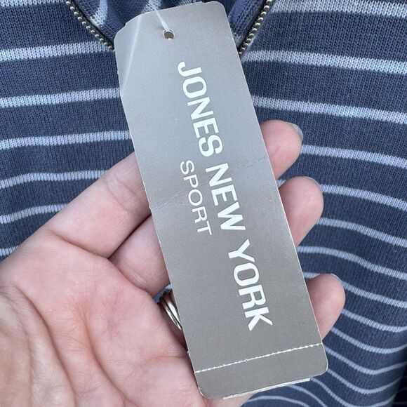 Jones New York Sport Half Zip Pullover Sweater Small Stripe Blue Preppy Academia - Picture 5 of 6